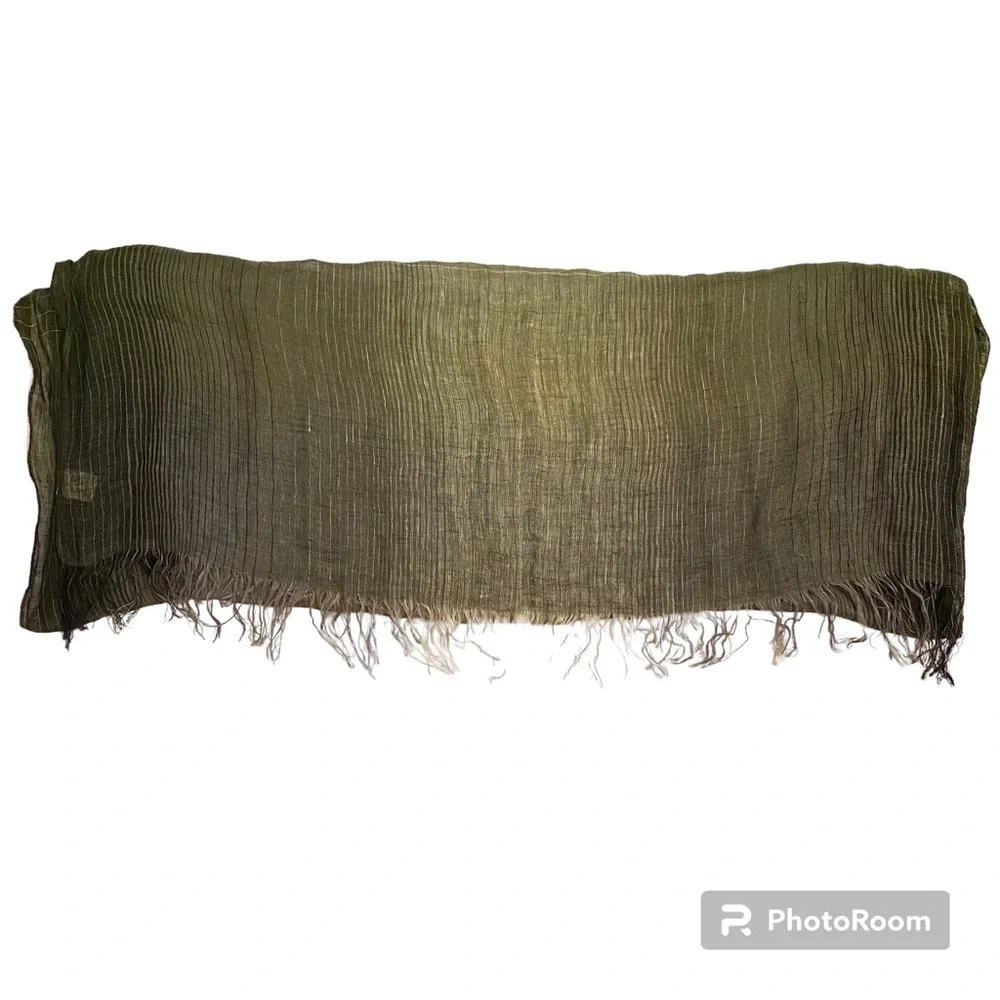 COLOMBO SCARF GREEN WHITE BLACK OMBRÉ LINEN WRAP LARGE RECTANGLE FRINGE ITALY